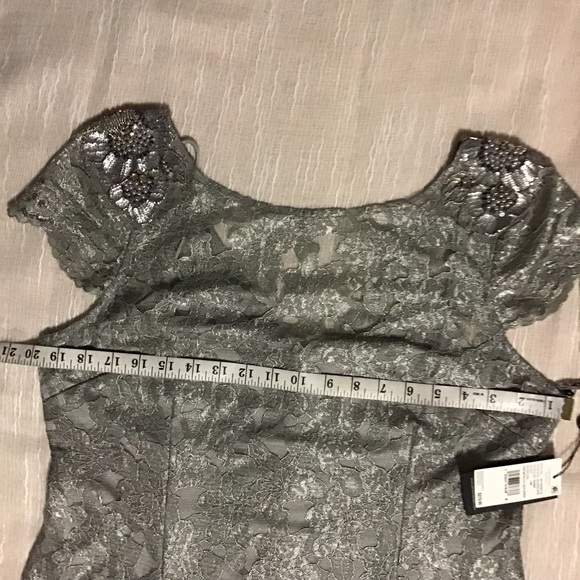 Adrianna Papell silver metallic lace gown dress - Picture 6 of 8